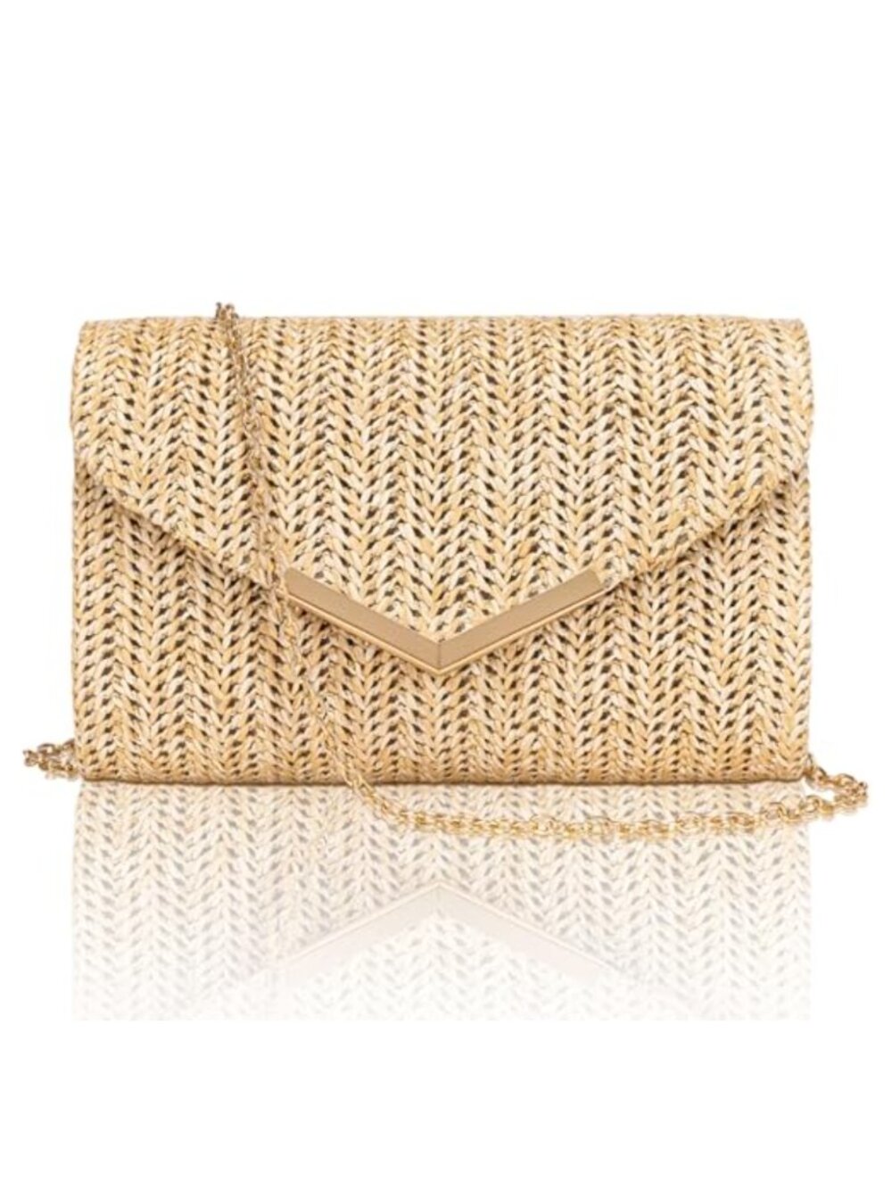 Raffia Envelope Clutch Crossbody Shoulder Bag Herringbone